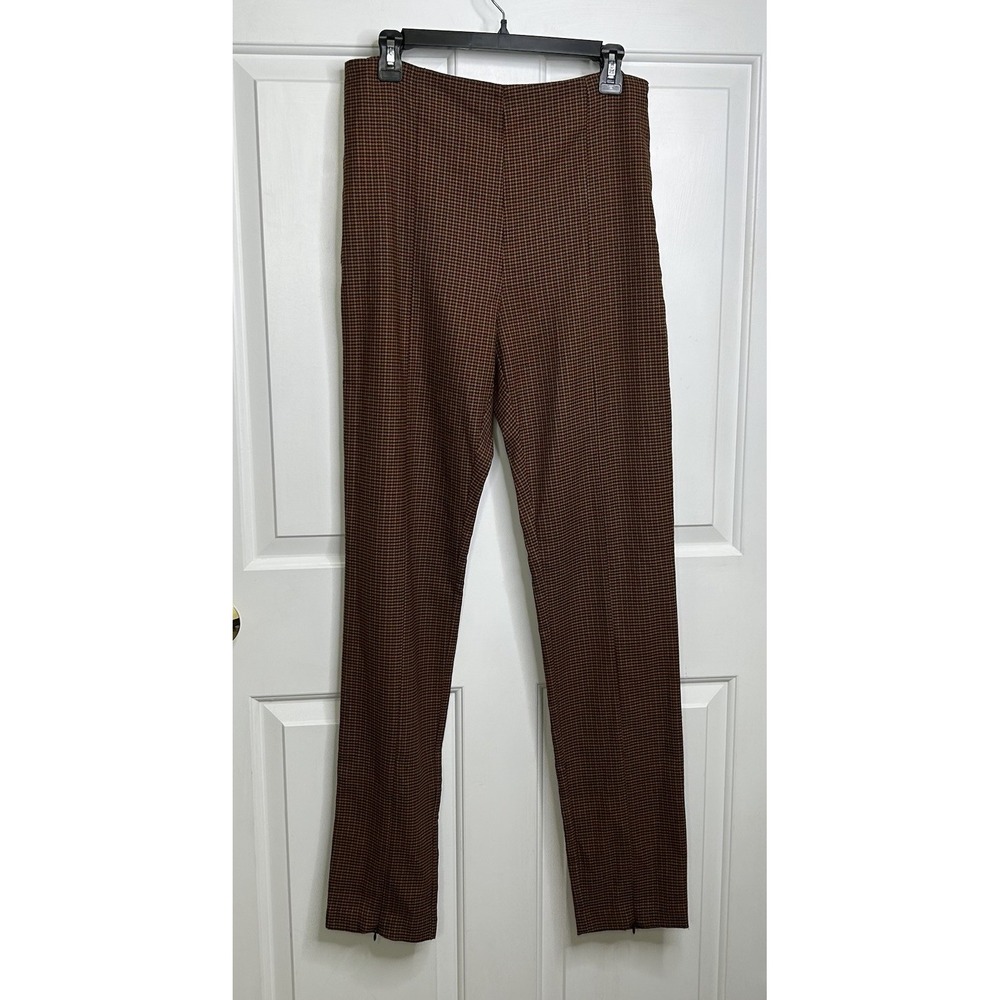 ZARA Houndstooth Plaid Ankle Zip Trousers Womens XL Brown Orange Black Career